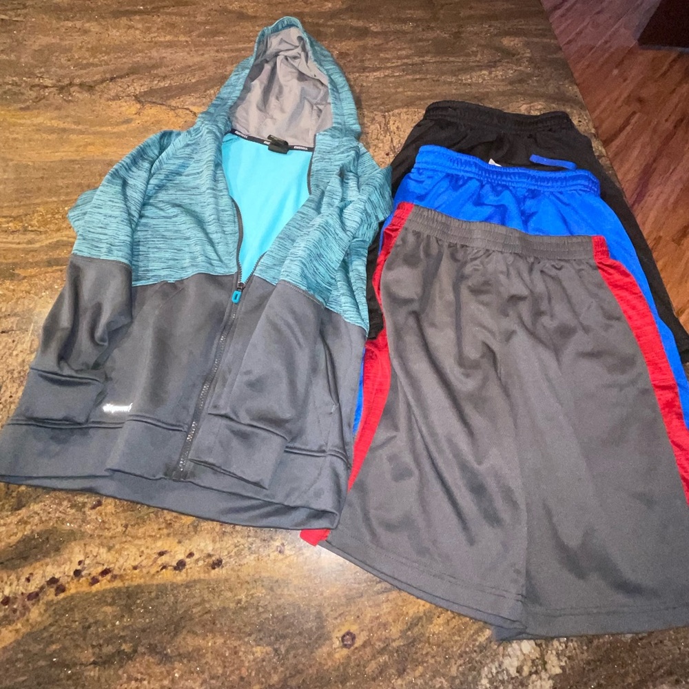Bundle of 3 athletic shorts and 1 hoodie size youth 14/16